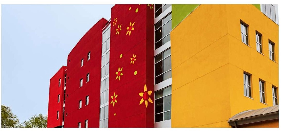 South Bronx School second side decorative stucco facade detail